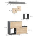 HOMCOM-Set-Mobile-da-Ingresso-con-Attaccapanni-Scarpiera-con-Panca-e-Scaffale-Grigio-e-Naturale