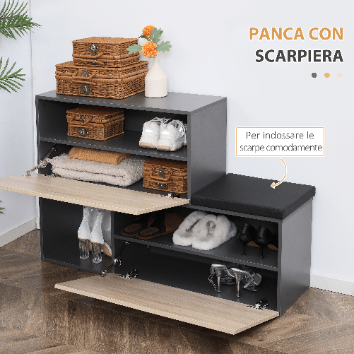 HOMCOM-Set-Mobile-da-Ingresso-con-Attaccapanni-Scarpiera-con-Panca-e-Scaffale-Grigio-e-Naturale