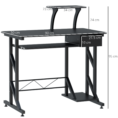 HOMCOM-Scrivania-per-Computer-Salvaspazio-in-Acciaio-e-Legno-con-Cassetto-Ripiano-Tastiera-Estraibile