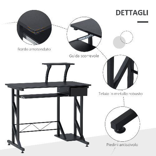 HOMCOM-Scrivania-per-Computer-Salvaspazio-in-Acciaio-e-Legno-con-Cassetto-Ripiano-Tastiera-Estraibile