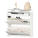 HOMCOM Scarpiera Moderna con 2 Cassetti per 16 Scarpe, Scarpiera a Ribalta con Mensola Regolabile e Ripiano in Vetro, 89x23x96cm, Bianco Lucido