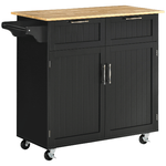 HOMCOM Carrello da Cucina Multiuso in Legno con 2 Cassetti, Armadietto e 4 Ruote, 104x46x91cm, Nero