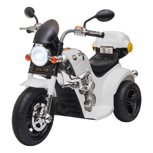 HOMCOM-Moto-Elettrica-per-Bambini-6V-a-3-Ruote-con-Luci-e-Musica-Velocita-3km-h-Eta-18-36-Mesi-87x46x54cm-Bianco