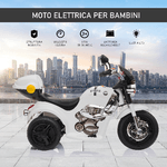 HOMCOM-Moto-Elettrica-per-Bambini-6V-a-3-Ruote-con-Luci-e-Musica-Velocita-3km-h-Eta-18-36-Mesi-87x46x54cm-Bianco