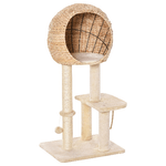 PawHut Albero Tiragraffi per Gatti fino a 5kg con Cuccia e Rivestimento in Peluche 48x40x100cm Beige