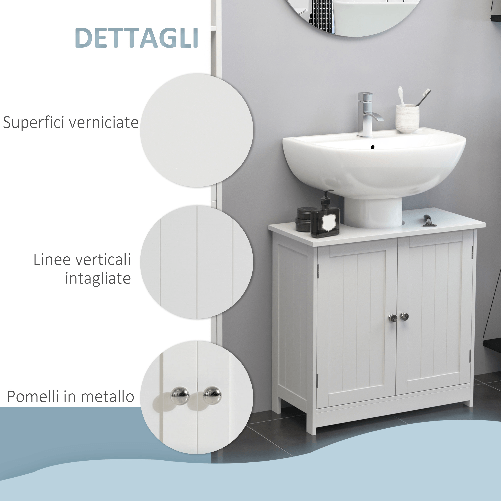 HOMCOM-Mobiletto-Sottolavabo-in-MDF-Bianco-per-Bagno-Con-2-Ante-60x30x60cm