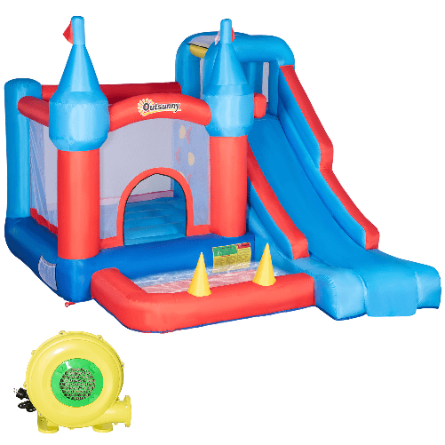 Outsunny Castello Gonfiabile per Bambini Piscina con Scivolo e Trampolino,  Pompa Elettrica, 350x250x185cm, Multicolore