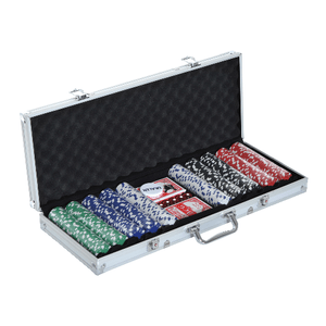 HOMCOM Set Poker Professionale con 500 Fiches di Colori Diversi Valigetta in Alluminio 5Dadi e 2 Mazzi di Carte