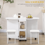 HOMCOM-Set-da-cucina-5-Pezzi-Tavolo-pieghevole-con-2-ripiani-e-4-Sgabelli-in-Legno-truciolato-Bianco