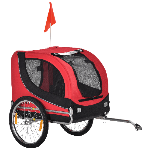 PawHut-Carrello-per-Cani-Rimorchio-Bici-in-Acciaio-e-Tessuto-Oxford-Copertura-per-Pioggia-130x73x90cm-Rosso-e-Nero