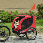 PawHut-Carrello-per-Cani-Rimorchio-Bici-in-Acciaio-e-Tessuto-Oxford-Copertura-per-Pioggia-130x73x90cm-Rosso-e-Nero