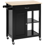 HOMCOM Carrello da Cucina in Legno con Cassetto, Armadietto e Ruote, 83x45x88cm, Nero