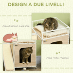 PawHut-Casetta-per-Gatti-in-MDF-e-Acciaio-con-Scaletta-Tiragraffi-e-Superficie-Recintata-56x40x54-cm