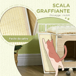 PawHut-Casetta-per-Gatti-in-MDF-e-Acciaio-con-Scaletta-Tiragraffi-e-Superficie-Recintata-56x40x54-cm