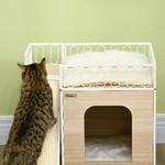 PawHut-Casetta-per-Gatti-in-MDF-e-Acciaio-con-Scaletta-Tiragraffi-e-Superficie-Recintata-56x40x54-cm