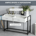 HOMCOM-Tavolo-Consolle-per-Ingresso-con-2-Cassetti-in-Legno-Bianco-e-Metallo-Nero