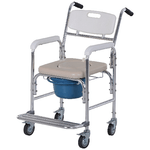 HOMCOM Sedia a Rotelle Impermeabile con WC Seduta in Ecopelle, 4 Ruote, Vaso Rimovibile per Anziani/Disabili, 84x54x96cm