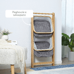 HOMCOM-Mobile-Bagno-Pieghevole-in-Bambu-con-2-Cassetti-in-Tessuto-Poliestere-Grigio-45x35x98cm