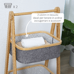 HOMCOM-Mobile-Bagno-Pieghevole-in-Bambu-con-2-Cassetti-in-Tessuto-Poliestere-Grigio-45x35x98cm