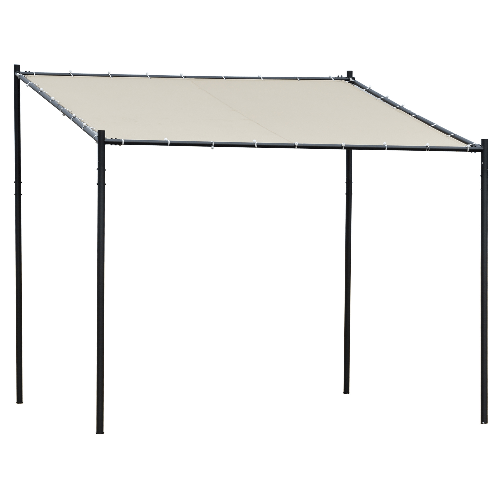 Outsunny-Gazebo-Pergola-Addossata-da-Giardino-3x3m-in-Metallo-e-Poliestere-Beige