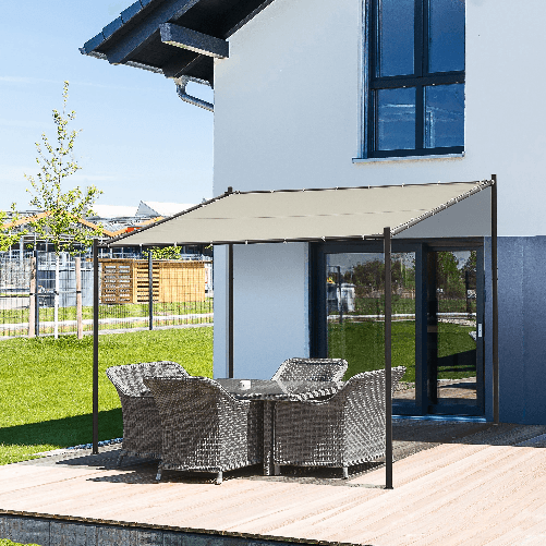 Outsunny-Gazebo-Pergola-Addossata-da-Giardino-3x3m-in-Metallo-e-Poliestere-Beige