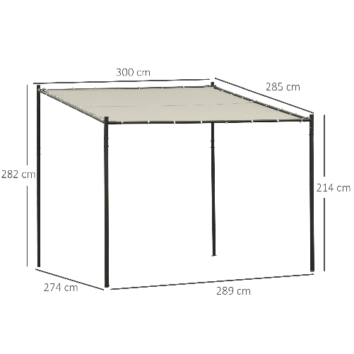 Outsunny-Gazebo-Pergola-Addossata-da-Giardino-3x3m-in-Metallo-e-Poliestere-Beige