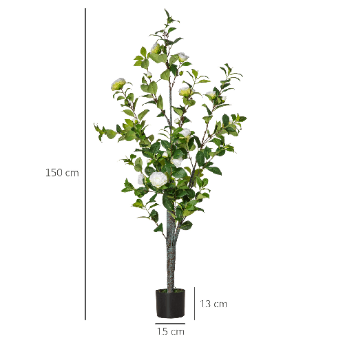 HOMCOM-Pianta-Finta-Albero-Camelia-con-Vaso-e-25-Fiori-per-Interno-ed-Esterno-Altezza-150cm