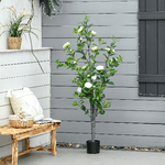 HOMCOM-Pianta-Finta-Albero-Camelia-con-Vaso-e-25-Fiori-per-Interno-ed-Esterno-Altezza-150cm