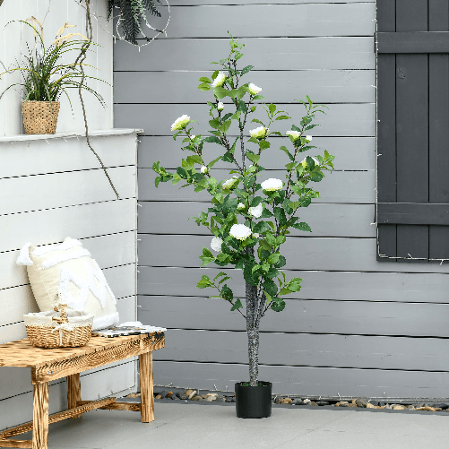 HOMCOM-Pianta-Finta-Albero-Camelia-con-Vaso-e-25-Fiori-per-Interno-ed-Esterno-Altezza-150cm