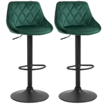 HOMCOM Set 2 Sgabelli da Bar di Design Girevoli con Altezza Regolabile Rivestimento Effetto Velluto - Verde