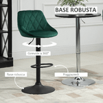 HOMCOM-Set-2-Sgabelli-da-Bar-di-Design-Girevoli-con-Altezza-Regolabile-Rivestimento-Effetto-Velluto---Verde