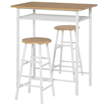 HOMCOM Set Bancone Bar con 2 Sgabelli Alti in Legno Stile Nordico, Tavolo Alto con Mensola e Sgabelli Cucina con Poggiapiedi, Bianco