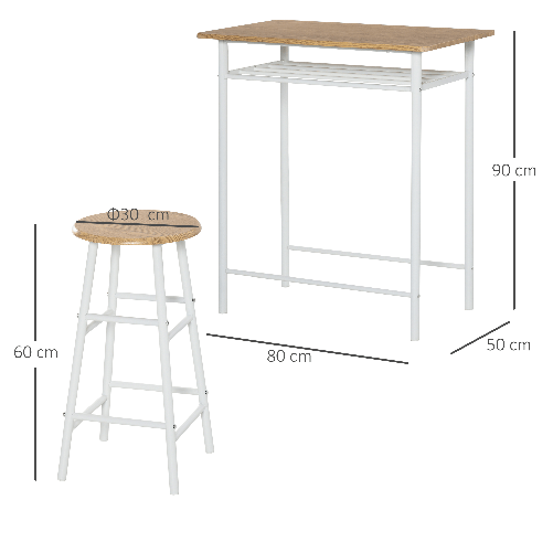 HOMCOM-Set-Bancone-Bar-con-2-Sgabelli-Alti-in-Legno-Stile-Nordico-Tavolo-Alto-con-Mensola-e-Sgabelli-Cucina-con-Poggiapiedi-Bianco