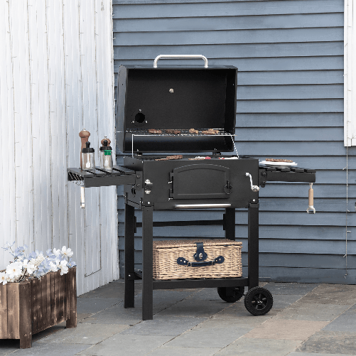 Outsunny-Barbecue-a-Carbone-3-in-1-con-Ripiani-Laterali-e-Inferiore-124x66x112-cm-Nera