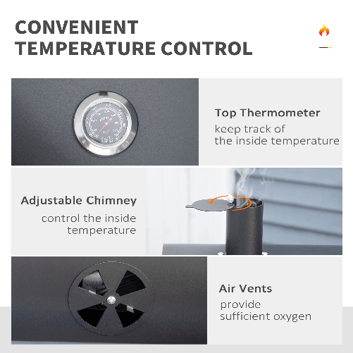 Outsunny-Barbecue-a-Carbone-3-in-1-con-Ripiani-Laterali-e-Inferiore-124x66x112-cm-Nera