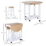 HOMCOM-Set-3-Pezzi-Tavolo-Pieghevole-da-Cucina-e-2-Sgabelli-Salvaspazio---Bianco-e-Legno