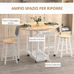 HOMCOM-Set-3-Pezzi-Tavolo-Pieghevole-da-Cucina-e-2-Sgabelli-Salvaspazio---Bianco-e-Legno