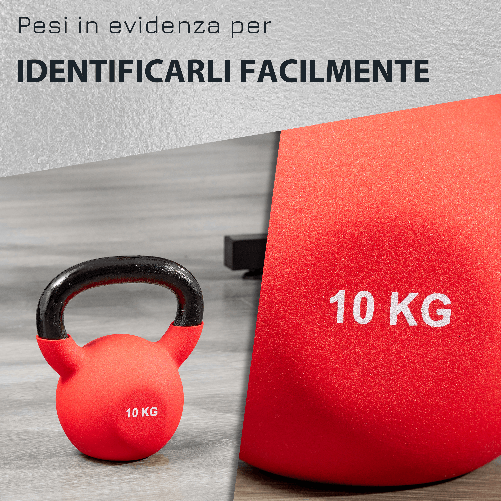 HOMCOM-Kettlebell-10-kg-per-Allenamento-Bicipiti-e-Spalle-in-Metallo-e-Neoprene-19x12x22-cm-Rosso