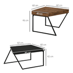 HOMCOM-Set-2-Tavolini-da-Caffe-in-Truciolato-e-Acciaio-Tavolo-Nero-80x60x42-cm-e-Tavolo-Marrone-60x60x46-cm