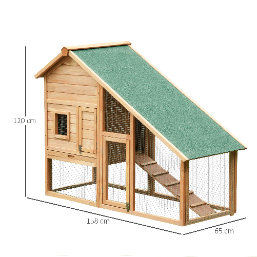 PawHut-Gabbia-per-Conigli-in-Legno-con-Recinto-e-Rampa-Conigliera-da-Esterno-Casetta-per-Porcellino-d-India-con-Tetto-Impermeabile-158x65x120cm