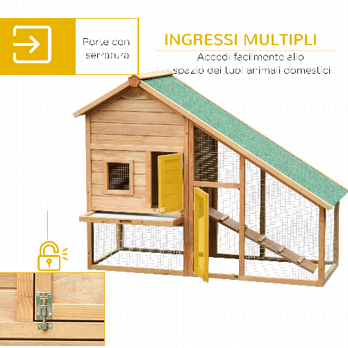PawHut-Gabbia-per-Conigli-in-Legno-con-Recinto-e-Rampa-Conigliera-da-Esterno-Casetta-per-Porcellino-d-India-con-Tetto-Impermeabile-158x65x120cm