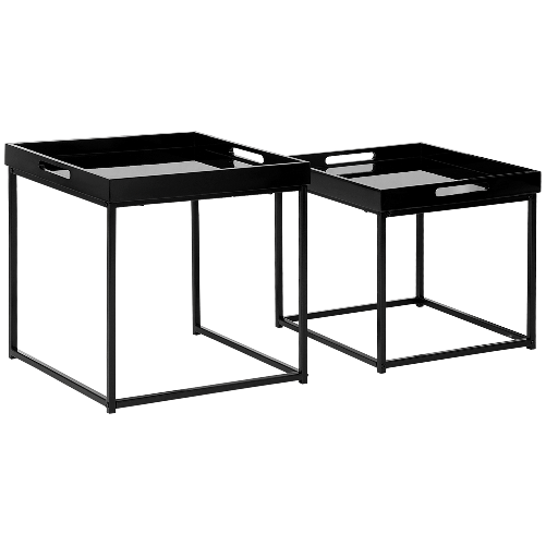 HOMCOM-Set-da-2-Tavolini-da-Caffe-Impilabili-con-Finitura-Lucida-e-Telaio-in-Acciaio-Nero