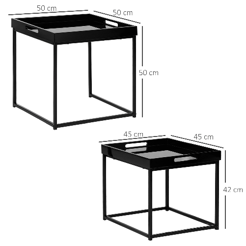HOMCOM-Set-da-2-Tavolini-da-Caffe-Impilabili-con-Finitura-Lucida-e-Telaio-in-Acciaio-Nero