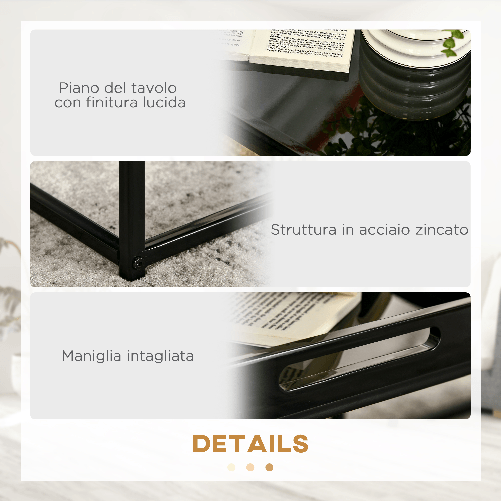HOMCOM-Set-da-2-Tavolini-da-Caffe-Impilabili-con-Finitura-Lucida-e-Telaio-in-Acciaio-Nero