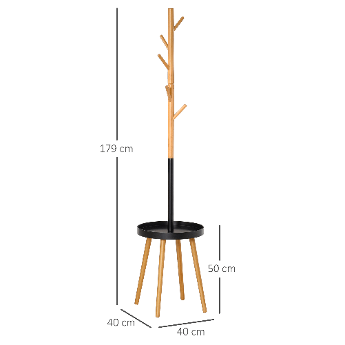 HOMCOM-Albero-Appendiabiti-da-Terra-con-Altezza-Regolabile-e-Tavolino---Nero-Legno