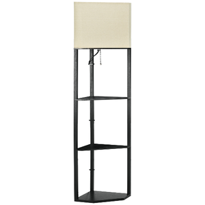 HOMCOM Lampada da Terra Angolare con Ripiani e Paralume in Tessuto, 50x37x159cm, Nero