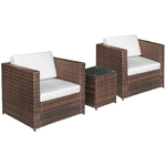 Outsunny Set Mobili da Giardino Rattan PE da 3 Pezzi, 2 Poltrone da Esterno, Tavolino e Cuscini, Marrone