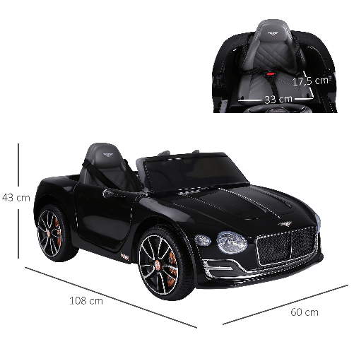 HOMCOM-Macchina-Elettrica-per-Bambini-Bentley-con-2-Portiere-Guida-Manuale-e-Telecomando-Fari-e-Suoni-108x60x43cm-Nero