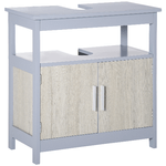 kleankin Mobile Sottolavabo Bagno con Armadietto e Ripiano Aperto, 60x30x62cm, Grigio e Legno Naturale