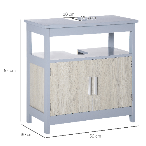 kleankin Mobile Sottolavabo Bagno con Armadietto e Ripiano Aperto,  60x30x62cm, Grigio e Legno Naturale - PagineGialle Shop